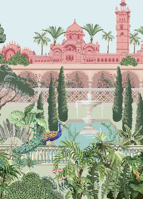 Rolgordijn voor het raam Paleis met tuin