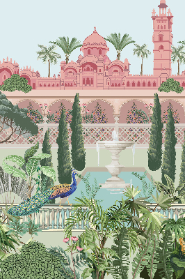 Rolgordijn voor het raam Paleis met tuin