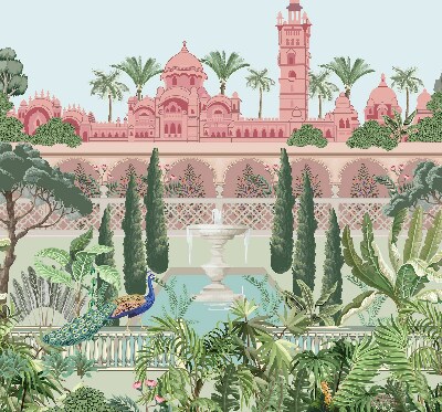 Rolgordijn voor het raam Paleis met tuin