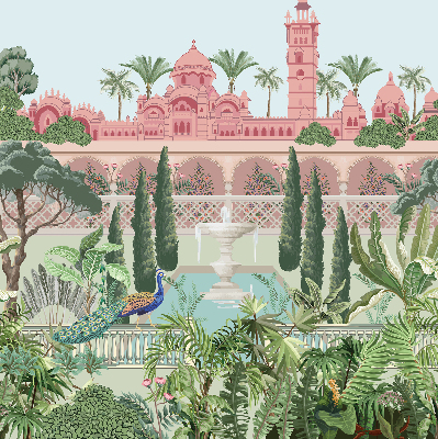 Rolgordijn voor het raam Paleis met tuin