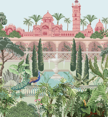 Rolgordijn voor het raam Paleis met tuin