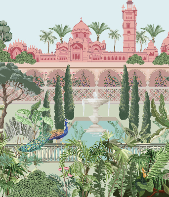 Rolgordijn voor het raam Paleis met tuin