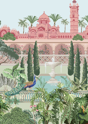 Rolgordijn voor het raam Paleis met tuin