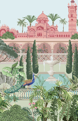 Rolgordijn voor het raam Paleis met tuin