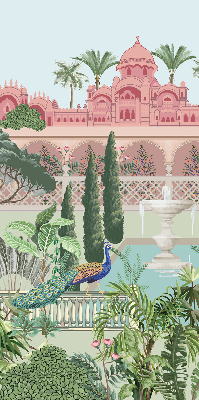 Rolgordijn voor het raam Paleis met tuin