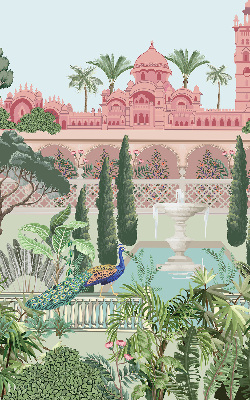 Rolgordijn voor het raam Paleis met tuin