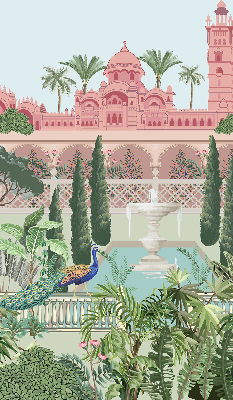 Rolgordijn voor het raam Paleis met tuin