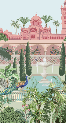 Rolgordijn voor het raam Paleis met tuin