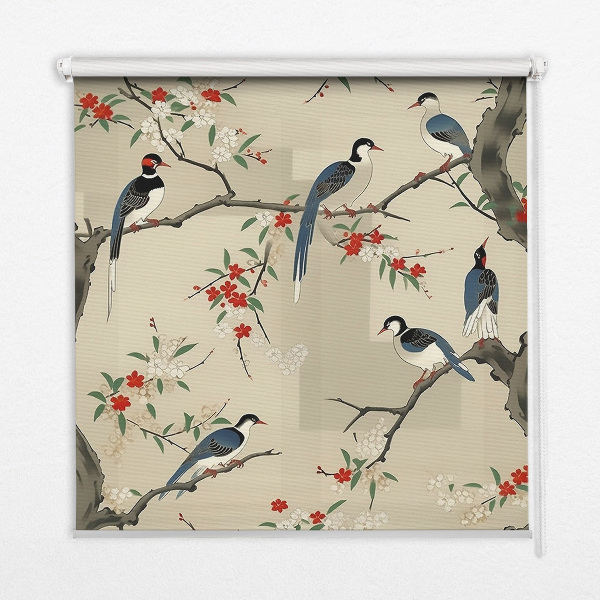 Rolgordijn voor het raam Vogels op een boom