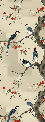 Rolgordijn voor het raam Vogels op een boom