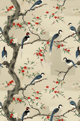 Rolgordijn voor het raam Vogels op een boom