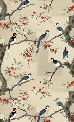 Rolgordijn voor het raam Vogels op een boom