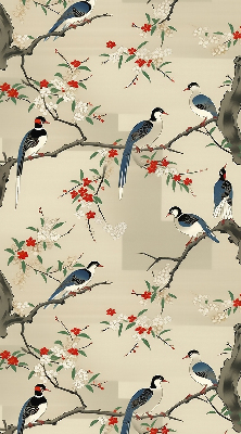 Rolgordijn voor het raam Vogels op een boom