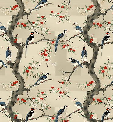 Rolgordijn voor het raam Vogels op een boom