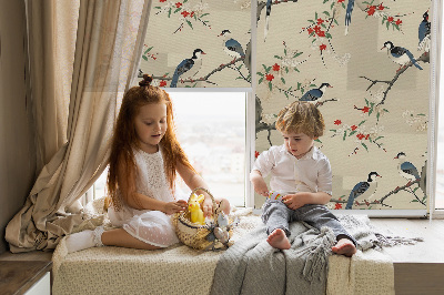 Rolgordijn voor het raam Vogels op een boom