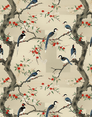 Rolgordijn voor het raam Vogels op een boom