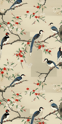 Rolgordijn voor het raam Vogels op een boom