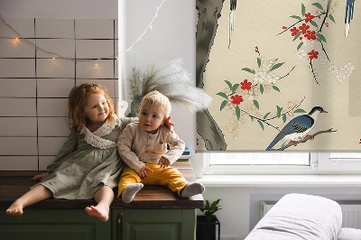 Rolgordijn voor het raam Vogels op een boom