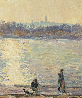 Rolgordijn verduisterend Mensen op het water