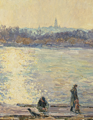 Rolgordijn verduisterend Mensen op het water