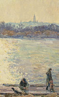 Rolgordijn verduisterend Mensen op het water