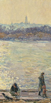 Rolgordijn verduisterend Mensen op het water