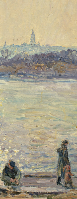 Rolgordijn verduisterend Mensen op het water