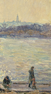 Rolgordijn verduisterend Mensen op het water