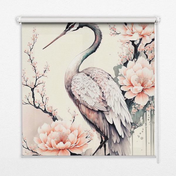 Rolgordijn voor het raam Reiger in bloemen
