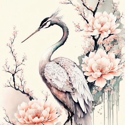 Rolgordijn voor het raam Reiger in bloemen