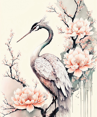 Rolgordijn voor het raam Reiger in bloemen