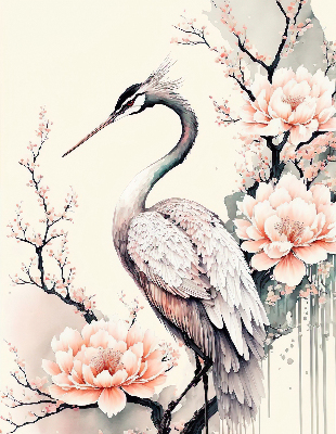 Rolgordijn voor het raam Reiger in bloemen