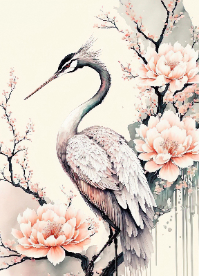 Rolgordijn voor het raam Reiger in bloemen