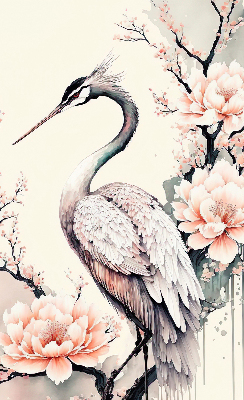 Rolgordijn voor het raam Reiger in bloemen