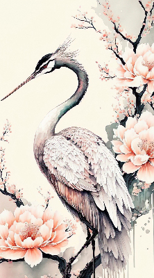 Rolgordijn voor het raam Reiger in bloemen