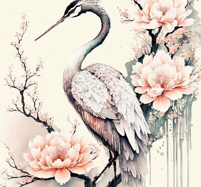 Rolgordijn voor het raam Reiger in bloemen