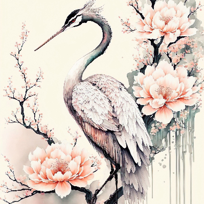 Rolgordijn voor het raam Reiger in bloemen