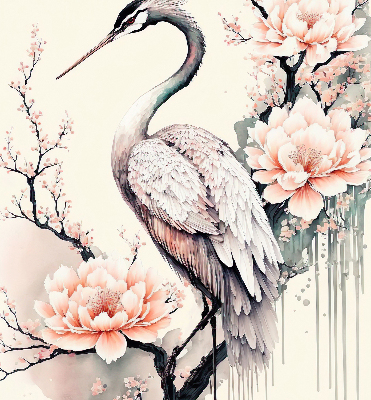 Rolgordijn voor het raam Reiger in bloemen