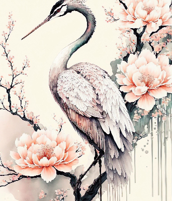 Rolgordijn voor het raam Reiger in bloemen