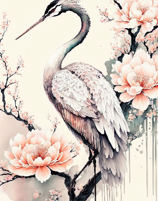 Rolgordijn voor het raam Reiger in bloemen