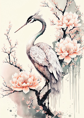 Rolgordijn voor het raam Reiger in bloemen