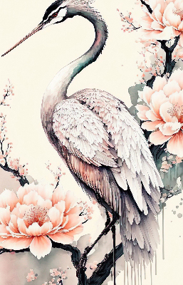 Rolgordijn voor het raam Reiger in bloemen