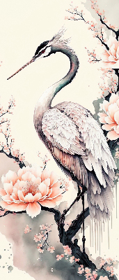 Rolgordijn voor het raam Reiger in bloemen