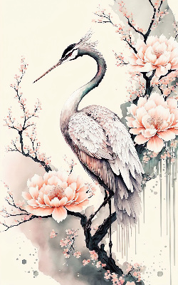 Rolgordijn voor het raam Reiger in bloemen