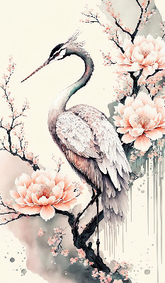 Rolgordijn voor het raam Reiger in bloemen