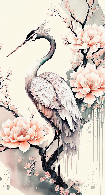 Rolgordijn voor het raam Reiger in bloemen