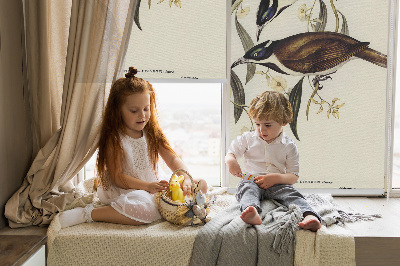 Rolgordijn voor het raam Vogels op een boom