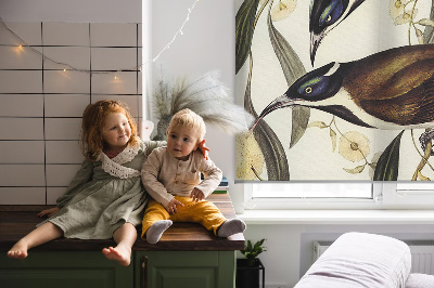 Rolgordijn voor het raam Vogels op een boom