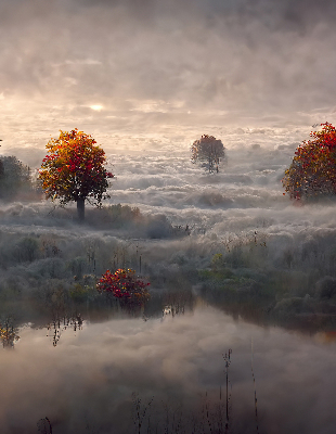 Rolgordijn verduisterend Bomen in de mist