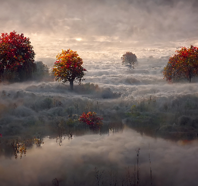 Rolgordijn verduisterend Bomen in de mist